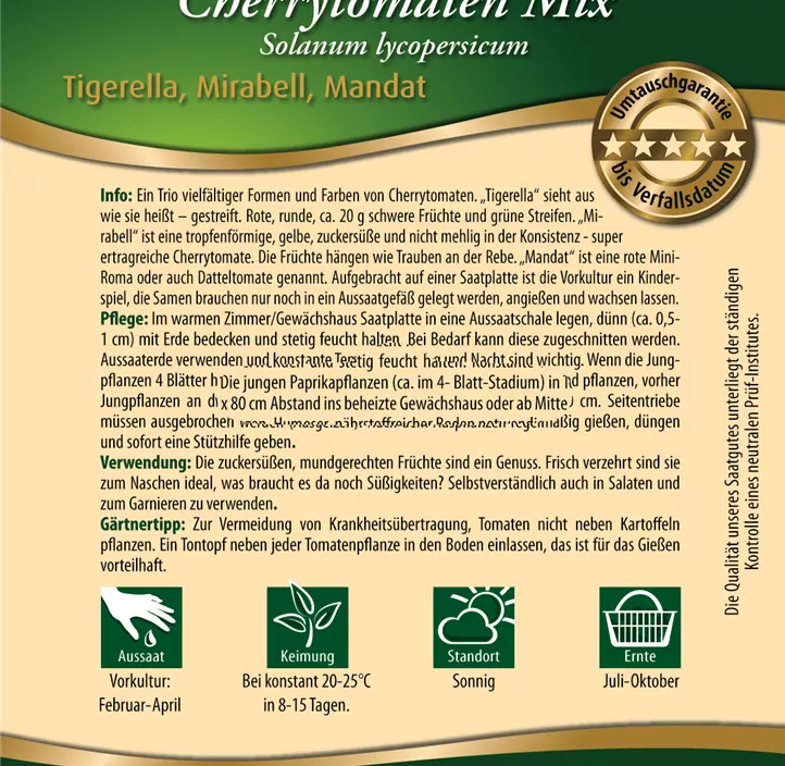 Cherrytomaten Tigerella, Mirabella, Mandat Cherrytomaten Tigerella, Mirabella, Mandat