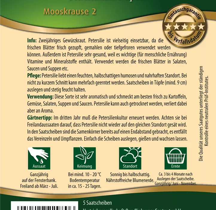 Petersilie Mooskrause 2, Saatscheiben Petersilie Mooskrause 2, Saatscheiben