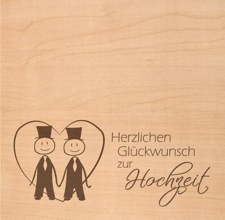 Holzgrußkarte - Glückwunsch zur Hochzeit Brautpaar Männer