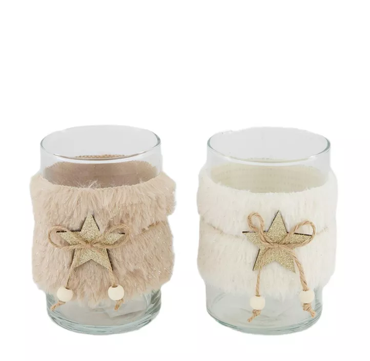 Teelichthalter Glas mit Plüsch