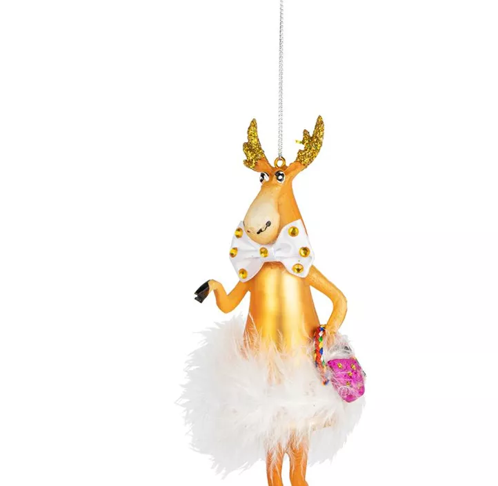 Glasfigur Elch mit Federkleid