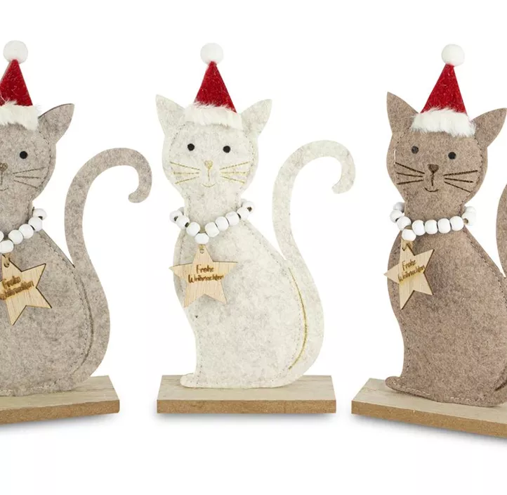 Katze mit Santamütze aus Filz