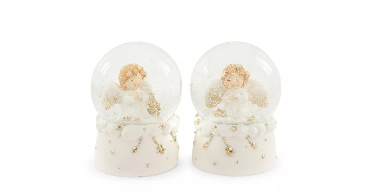 Schneekugel Engel Nostalgie - Creme Rosa Gold Deko 6x9cm