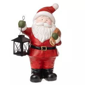 Santa stehend mit Metall-Laterne