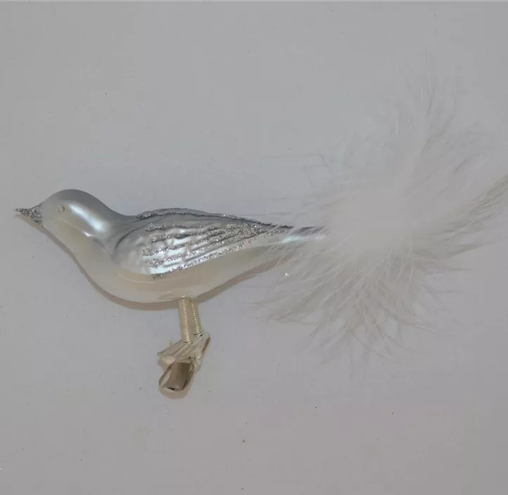 Glasfigur Vogel, hellblau und silber