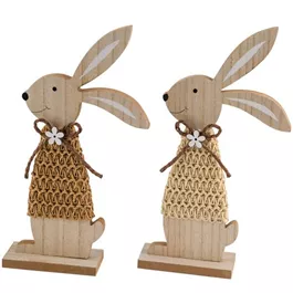 Holzhase Blümchen mit Bast