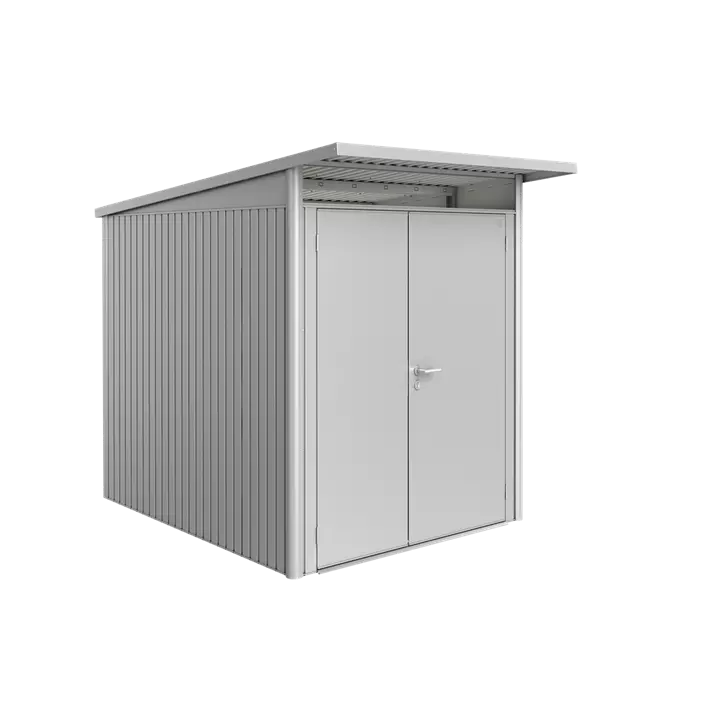 Gerätehaus AvantGarde A2 silber mit Doppeltür schmal