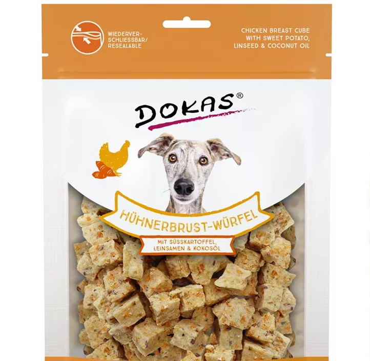 Dokas Hühnerbrust-Würfel - Süßkartoffel, Leinsamen, Kokos