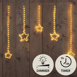 Sternen-Vorhang 5 Stränge mit Timer u. Dimmer, 186 LED