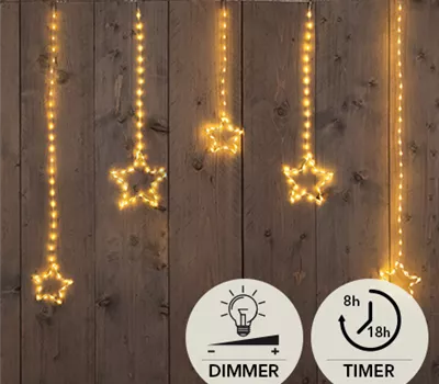 Sternen-Vorhang 5 Stränge mit Timer u. Dimmer, 186 LED