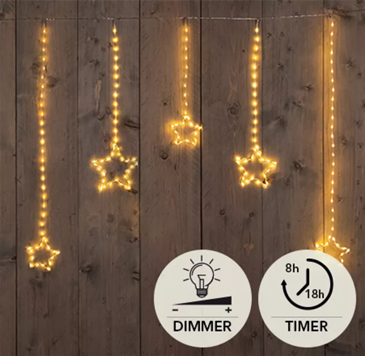 Sternen-Vorhang 5 Stränge mit Timer u. Dimmer, 186