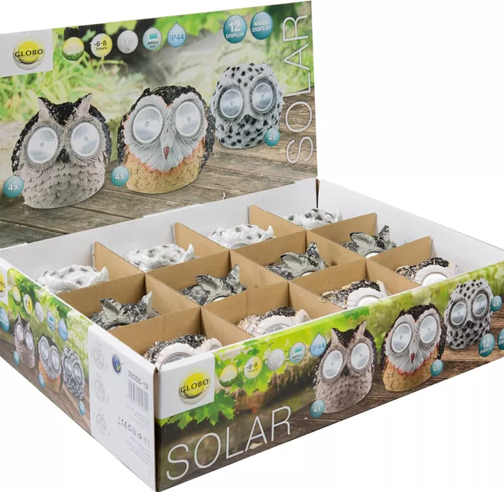 Solarleuchte Kunststoff Eule LED 3sortiert
