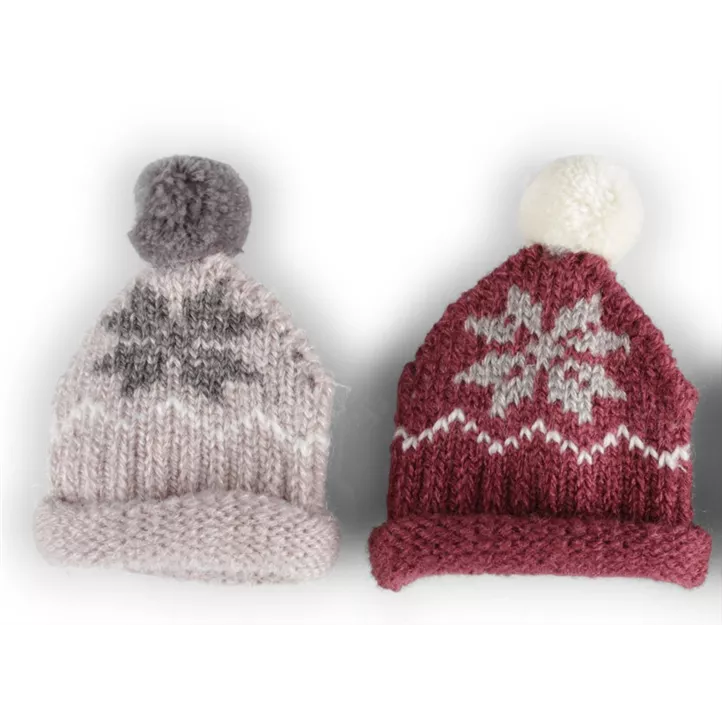 Strickmütze mit Bommel u. Norwegermuster 2-fach