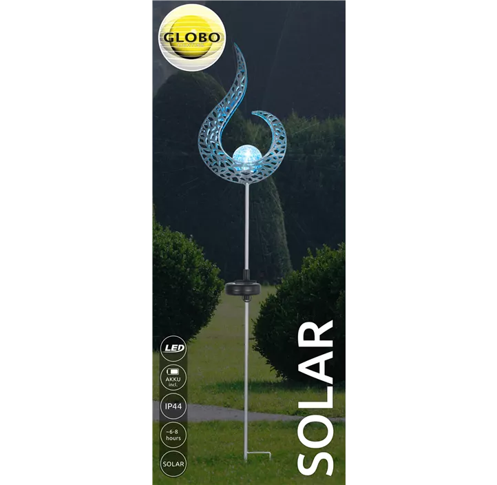Solarleuchte blaue Flamme auf Stab, Glas crackle