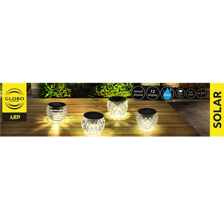 Solarleuchte Glas klar, Gläser m Dekor, sortiert IP44