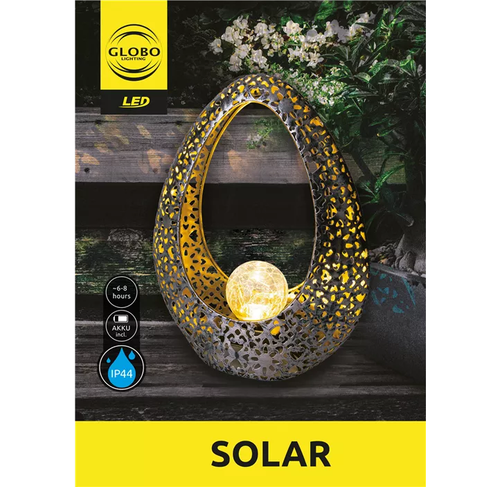 Solarleuchte Metall mit Stanzungen und Glaskugel 