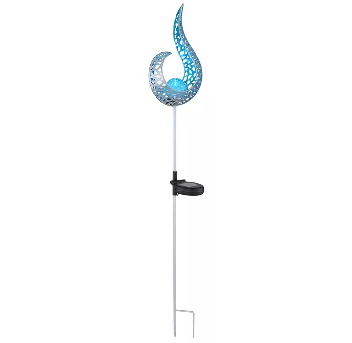 Solarleuchte blaue Flamme auf Stab, Glas crackle