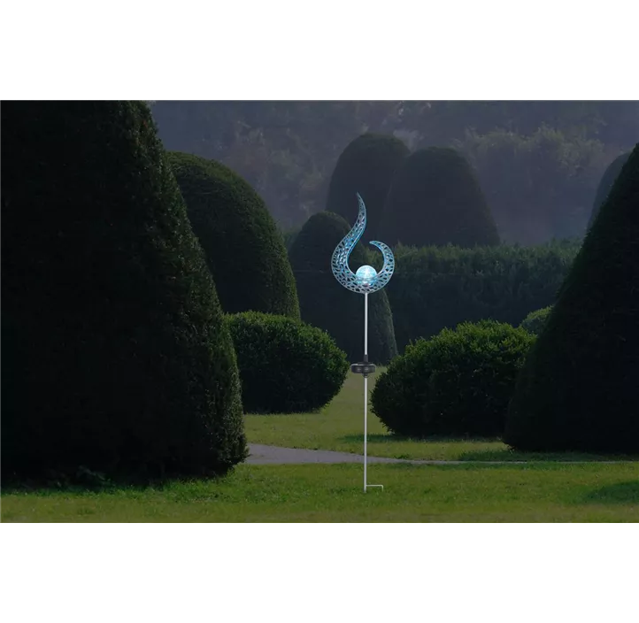 Solarleuchte blaue Flamme auf Stab, Glas crackle
