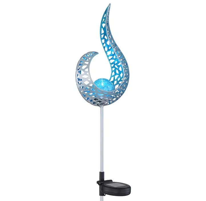 Solarleuchte blaue Flamme auf Stab, Glas crackle
