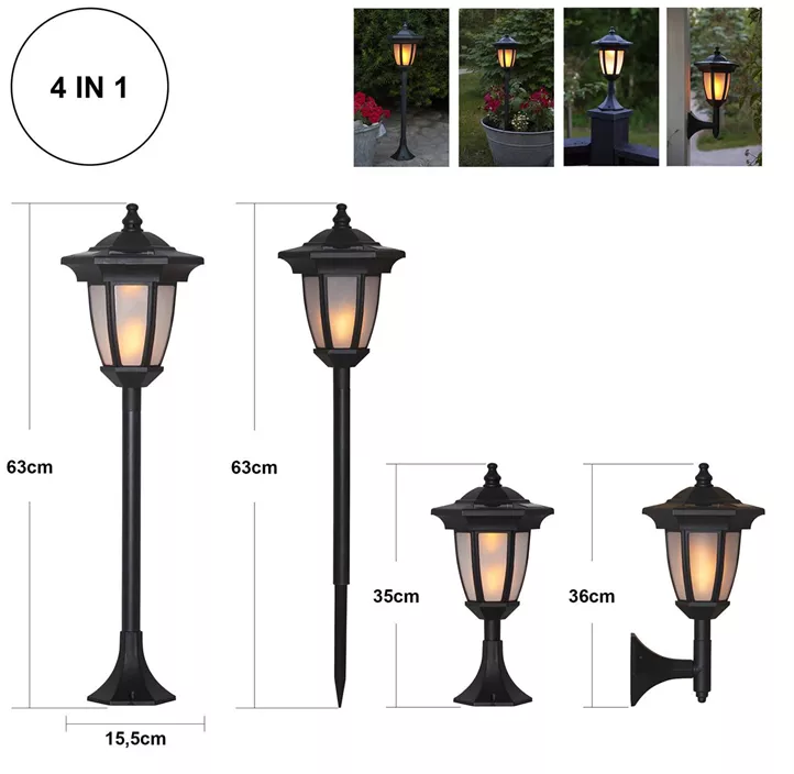 Solar-Laterne Flamme, 3 Varianten montierbar, LED