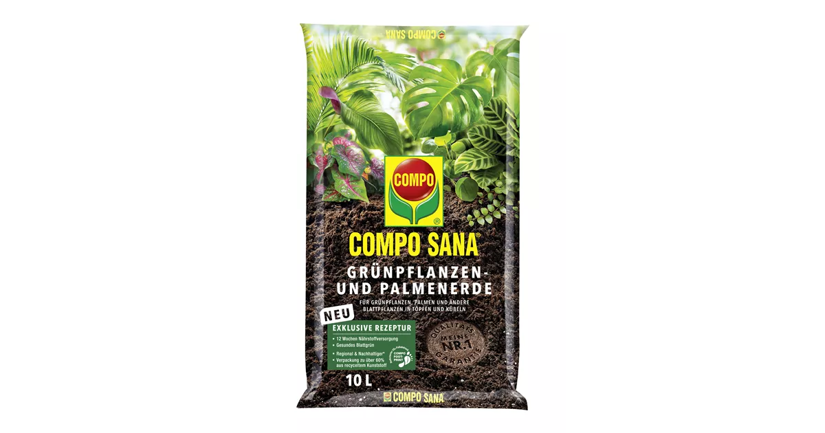 Terreau Compo Sana Plantes Vertes & Palmiers - 10L - Engrais 12 Semaines - Perlite