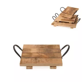 Holz Tablett mit Metallgriffen