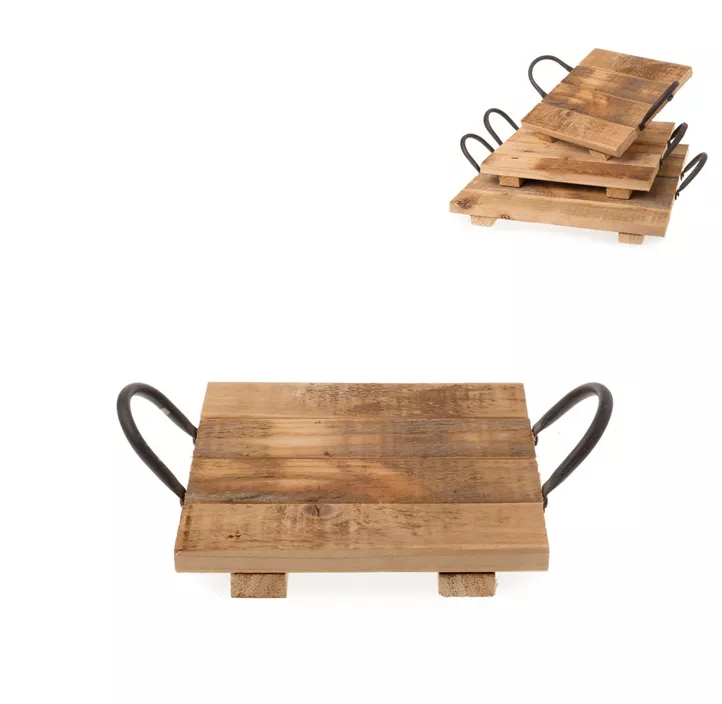 Holz Tablett mit Metallgriffen