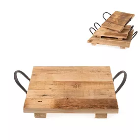Holz Tablett mit Metallgriffen
