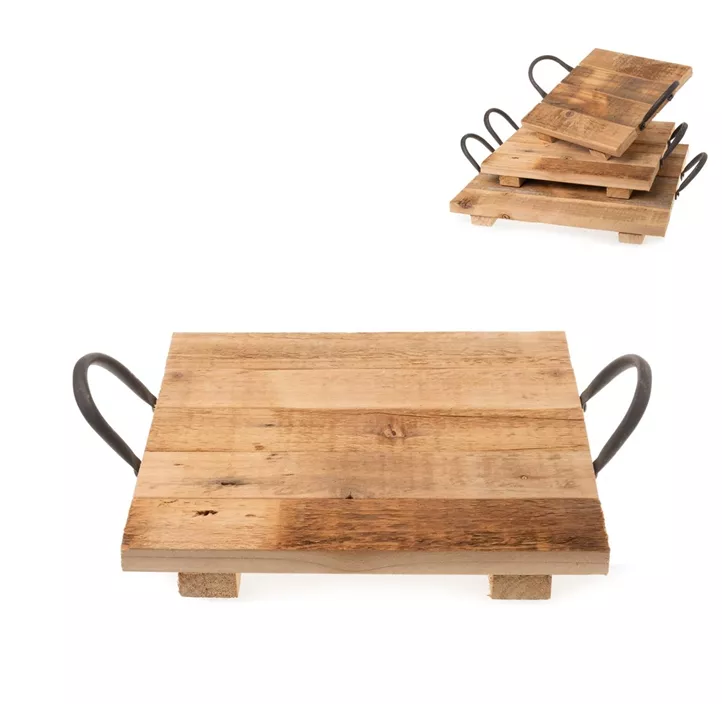 Holz Tablett mit Metallgriffen