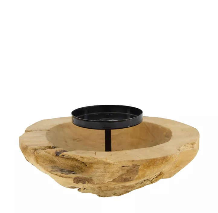 Teak Schale mit Kerzenhalter