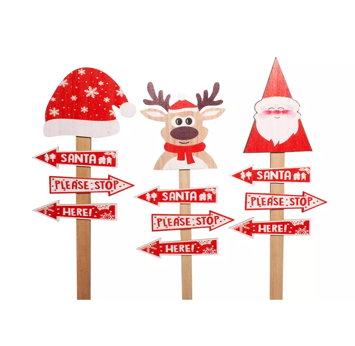 Rentier/Mütze/Santa Stecker aus Holz, 3er Set