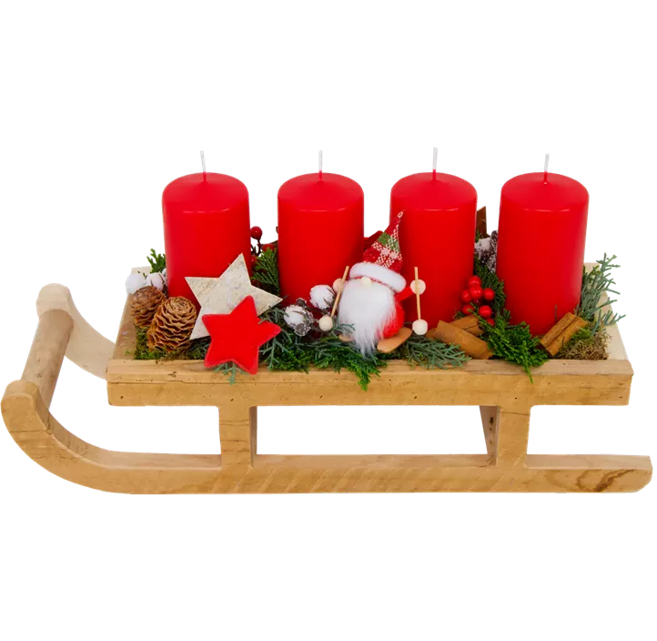 Adventschlitten mit 4 Kerzen