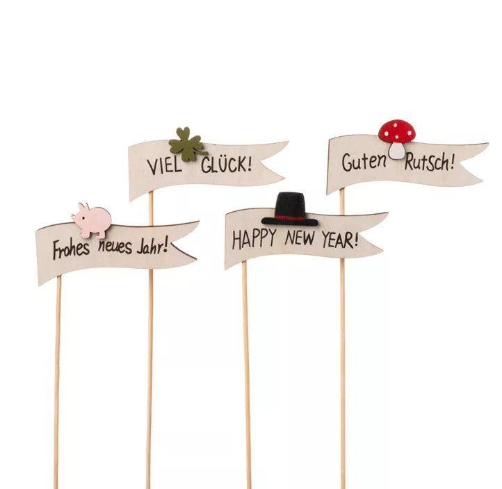 Holzstecker Fahne Silvester Holzstecker Fahne Silvester