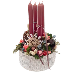 Adventgesteck mit 4 Stabkerzen Adventgesteck mit 4 Stabkerzen