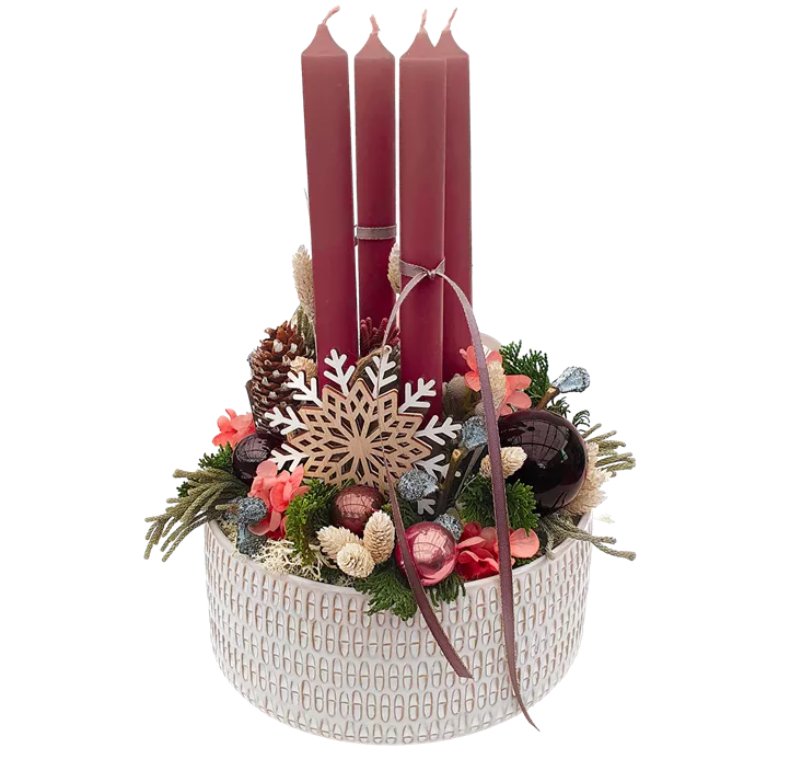 Adventgesteck mit 4 Stabkerzen Adventgesteck mit 4 Stabkerzen