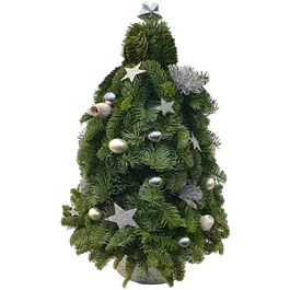 Weihnachtsbäumchen gebunden mit Schmuck