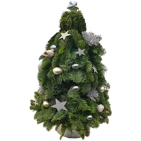 Weihnachtsbäumchen gebunden mit Schmuck Weihnachtsbäumchen gebunden mit Schmuck