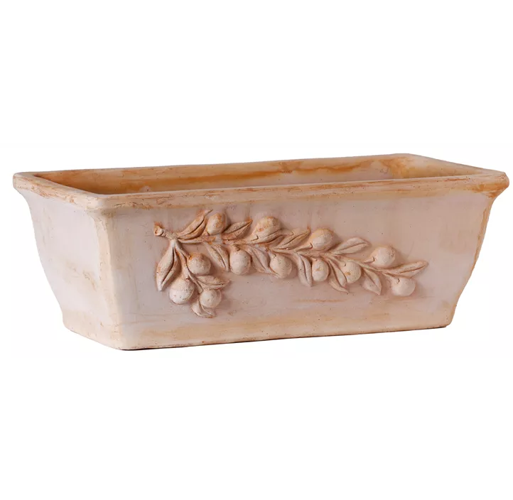 Kastenblumentopf mit Olivenmuster Kastenblumentopf mit Olivenmuster