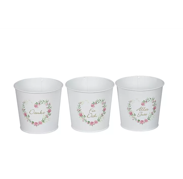 Metalltopf Herz und Spruch sort. Metalltopf Herz und Spruch sort.