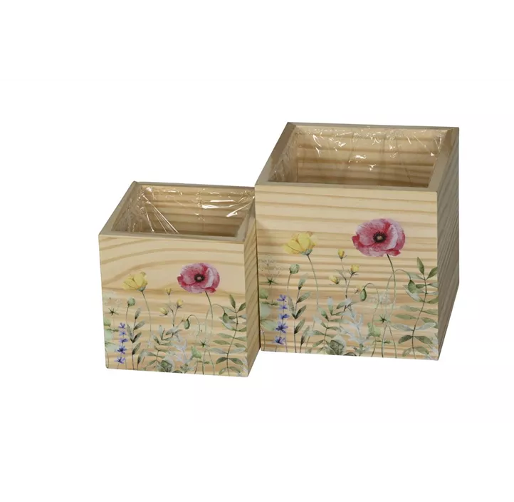 Holz-Kasten mit Blumen quadratisch Holz-Kasten mit Blumen quadratisch