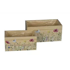 Holz-Kasten mit Blumen rechteckig