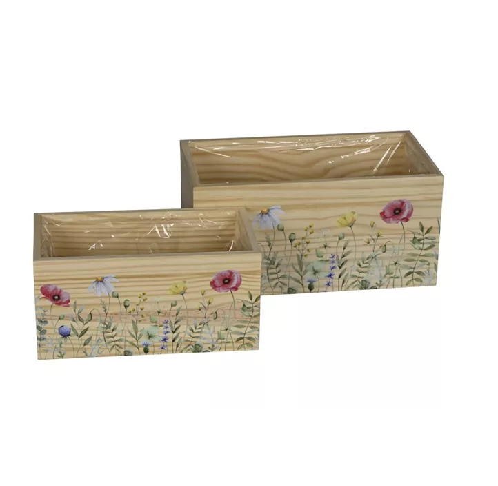 Holz-Kasten mit Blumen rechteckig Holz-Kasten mit Blumen rechteckig
