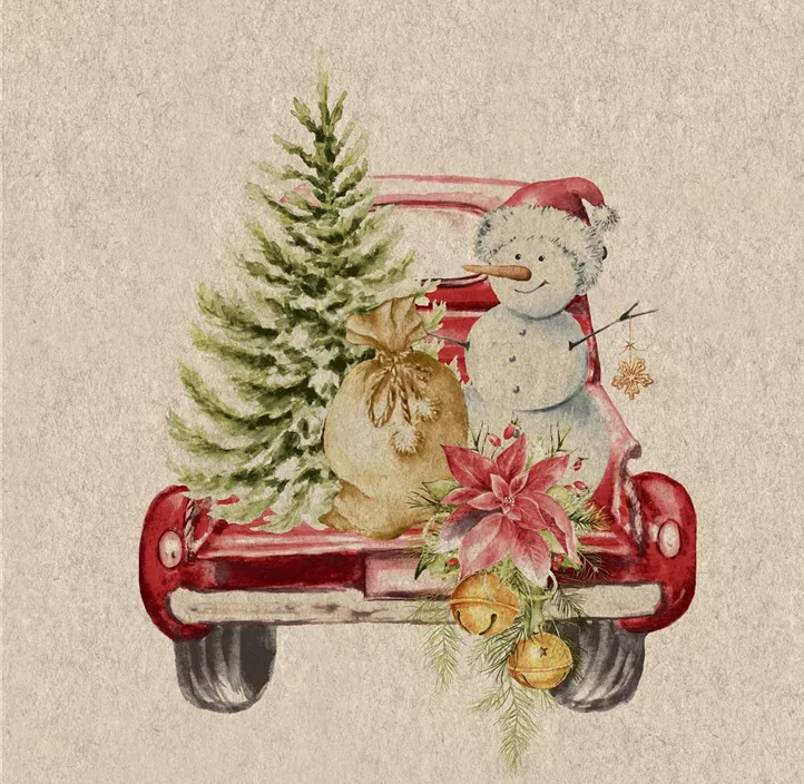 Serviette Car Snowman (ST)