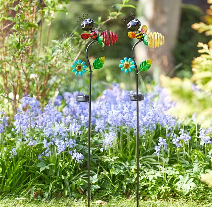 Solar-Leuchttiere Biene/Marienkäfer auf Stab