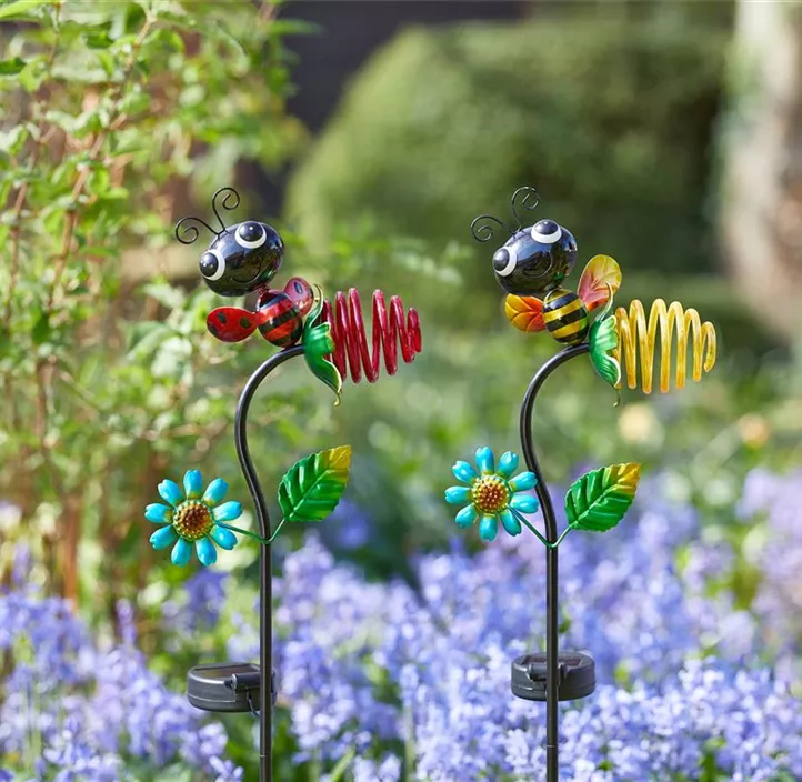 Solar-Leuchttiere Biene/Marienkäfer auf Stab