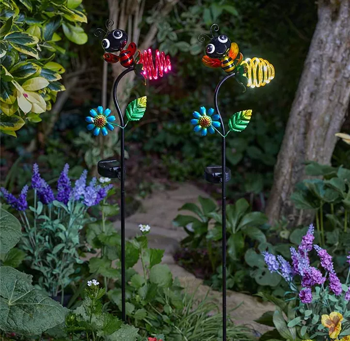 Solar-Leuchttiere Biene/Marienkäfer auf Stab