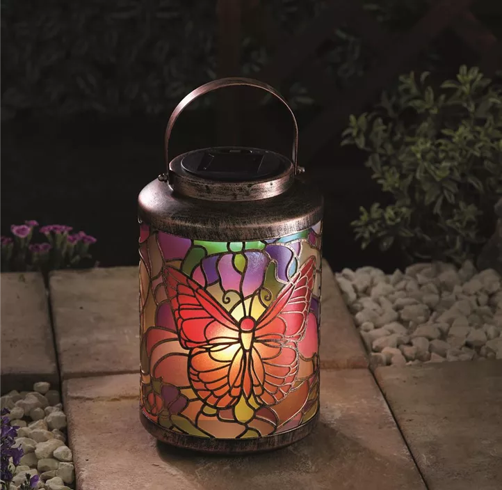 Solar Laterne Tiffany Schmetterling