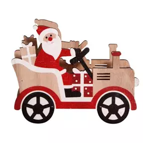 Weihnachtsmann im Holzauto