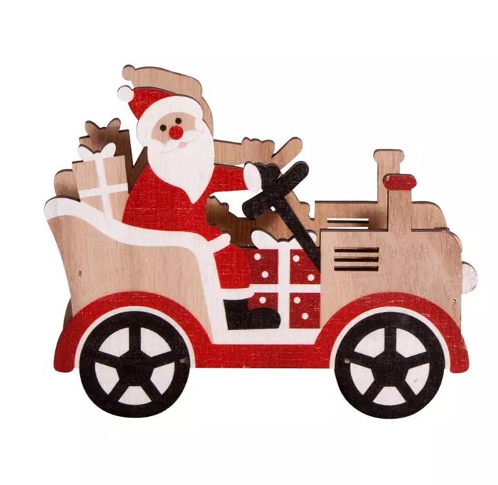 Weihnachtsmann im Holzauto
