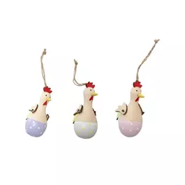 Huhn-Anhänger aus Holz, rosa-lila-weiß